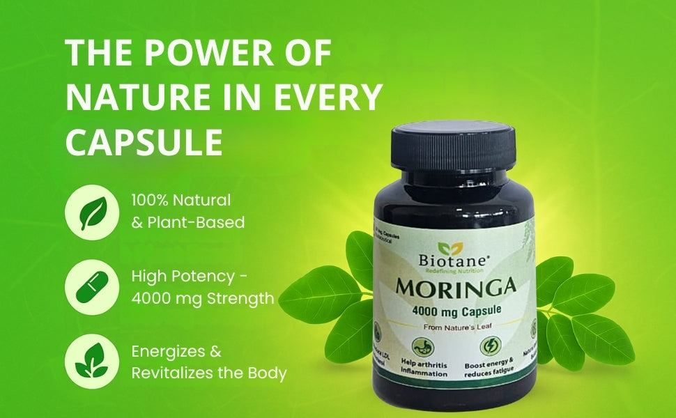 Biotane Moringa Capsules 4000mg | Natural Energy & Immunity Support | Helps Maintain Healthy Cholesterol | Joint & Vitality Care