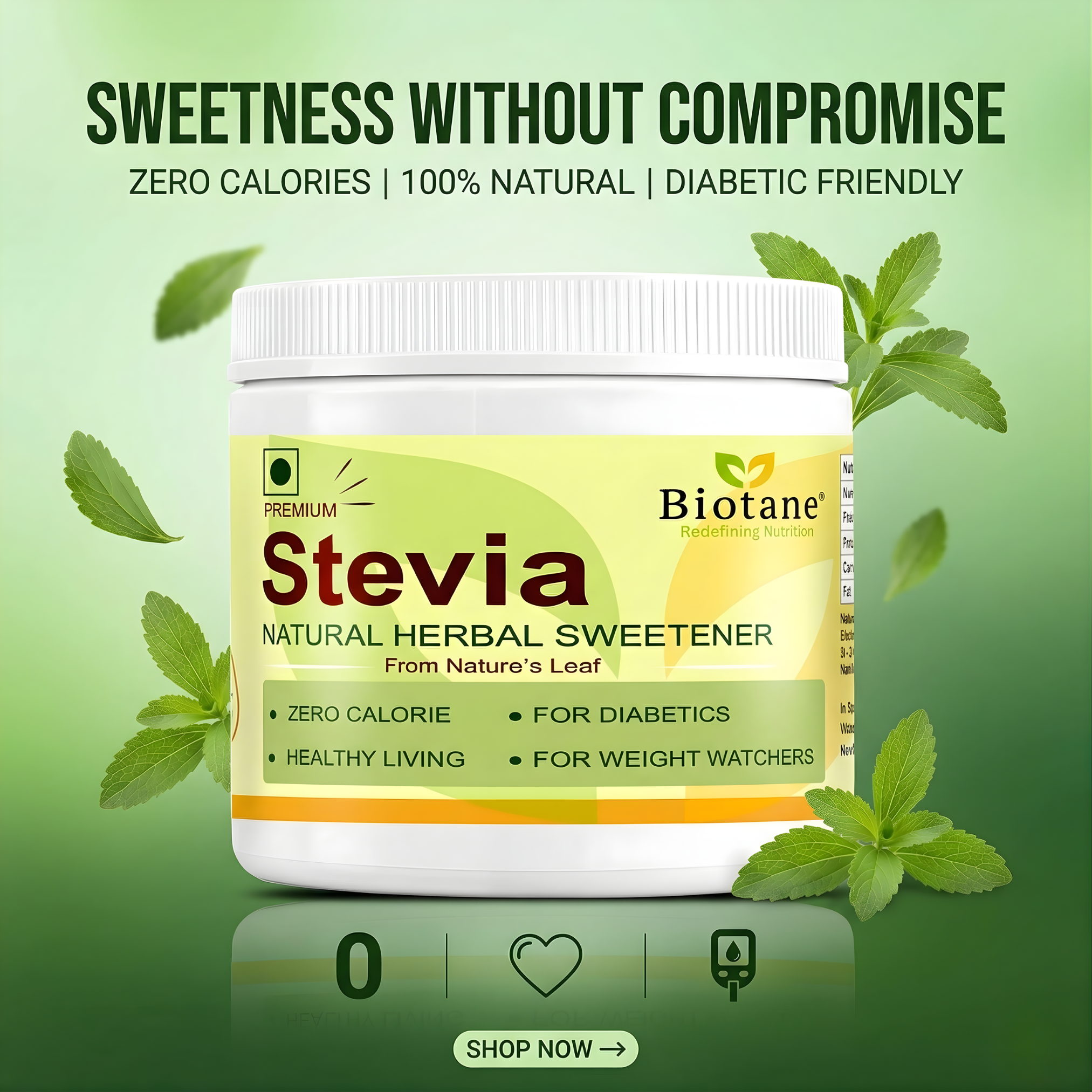 Biotane Premium Stevia Natural Sugar replacer