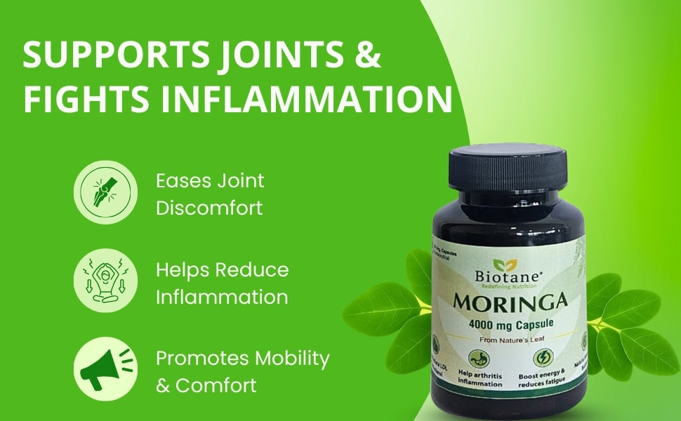Biotane Moringa Capsules 4000mg | Natural Energy & Immunity Support | Helps Maintain Healthy Cholesterol | Joint & Vitality Care