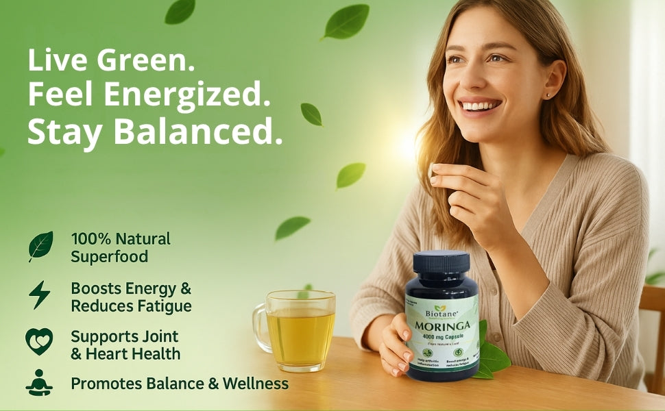 Biotane Moringa Capsules 4000mg | Natural Energy & Immunity Support | Helps Maintain Healthy Cholesterol | Joint & Vitality Care
