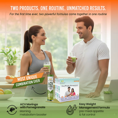 BIOTANE Weight Management DUO - ACV Effervescent with Moringa & Pomegranate (15 Tablets) + EasyWeight Management Powder (10 Sachet), Green Apple & Orange Flavour