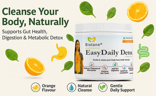 Biotane EasyDaily Detox for instant Gut Cleanse | Removes Toxins | Reduces Cholesterol | Refresh your body and mind | Everyday Freshness, Orange Flavor| 100 gm pack