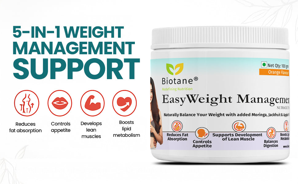 Biotane EasyWeight Management Powder | Weight loss, Controls Appetite, Reduces Fat Absorption Naturally | Orange Flavour | 100 gm Pack