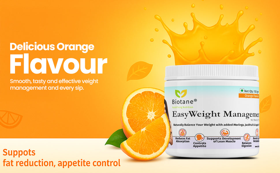 Biotane EasyWeight Management Powder | Weight loss, Controls Appetite, Reduces Fat Absorption Naturally | Orange Flavour | 100 gm Pack
