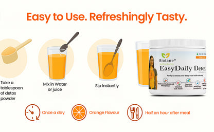 Biotane EasyDaily Detox for instant Gut Cleanse | Removes Toxins | Reduces Cholesterol | Refresh your body and mind | Everyday Freshness, Orange Flavor| 100 gm pack