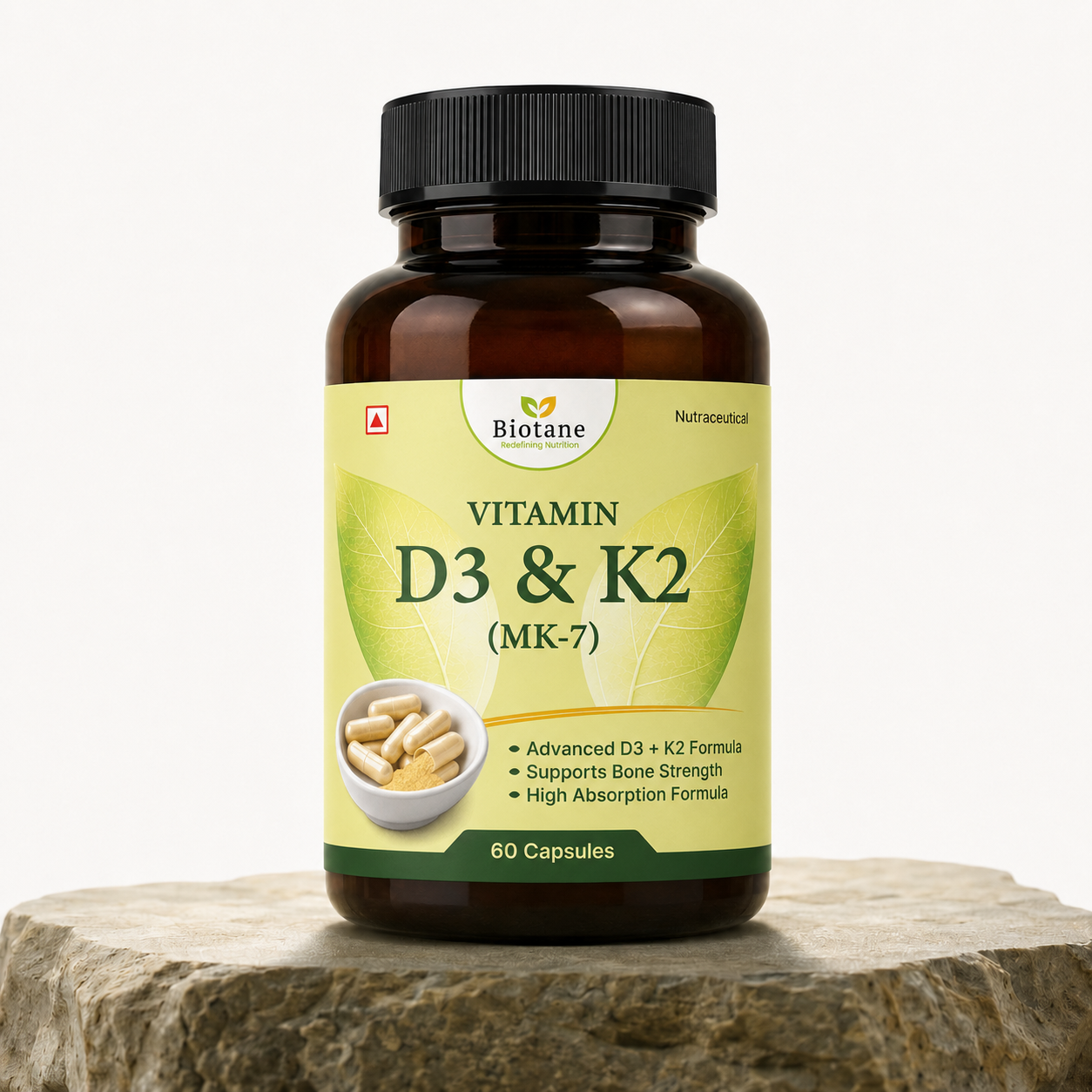 Biotane Vitamin D3&K2 Capsules| Supports Bone Health, Calcium Absorption & Immune Support Supplement | 60 Capsules
