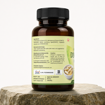 Biotane Vitamin D3&K2 Capsules| Supports Bone Health, Calcium Absorption & Immune Support Supplement | 60 Capsules