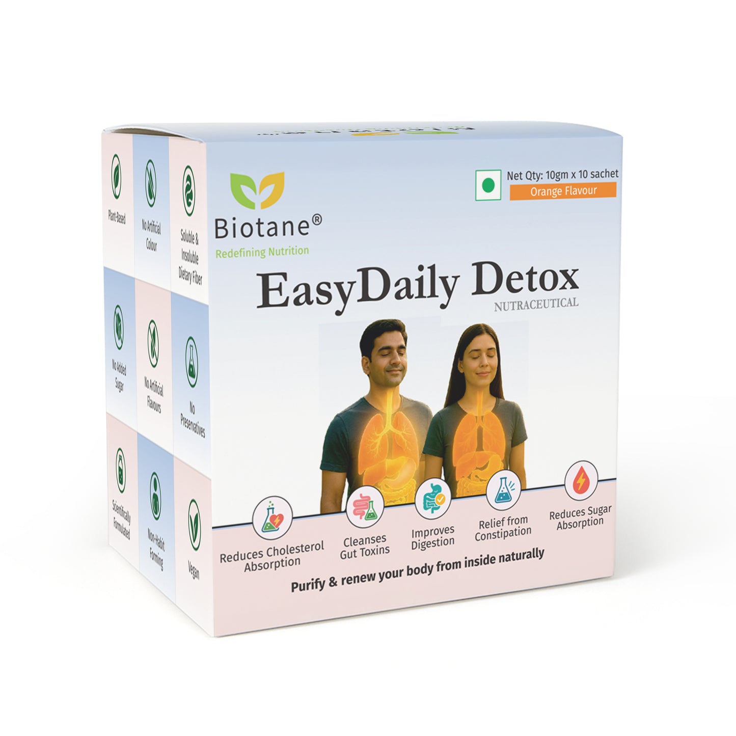Biotane EasyDaily Detox for instant Gut Cleanse | Removes Toxins | Reduces Cholesterol | Refresh your body and mind | Everday Freshness (10gm x 10 Sachet, Orange Flavour)