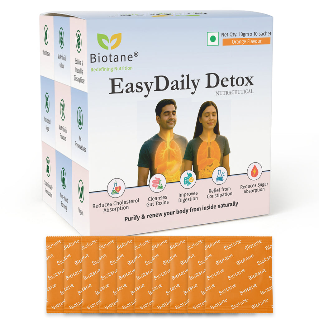 Biotane EasyDaily Detox for instant Gut Cleanse | Removes Toxins | Reduces Cholesterol | Refresh your body and mind | Everday Freshness (10gm x 10 Sachet, Orange Flavour)