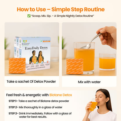 Biotane EasyDaily Detox for instant Gut Cleanse | Removes Toxins | Reduces Cholesterol | Refresh your body and mind | Everday Freshness (10gm x 10 Sachet, Orange Flavour)