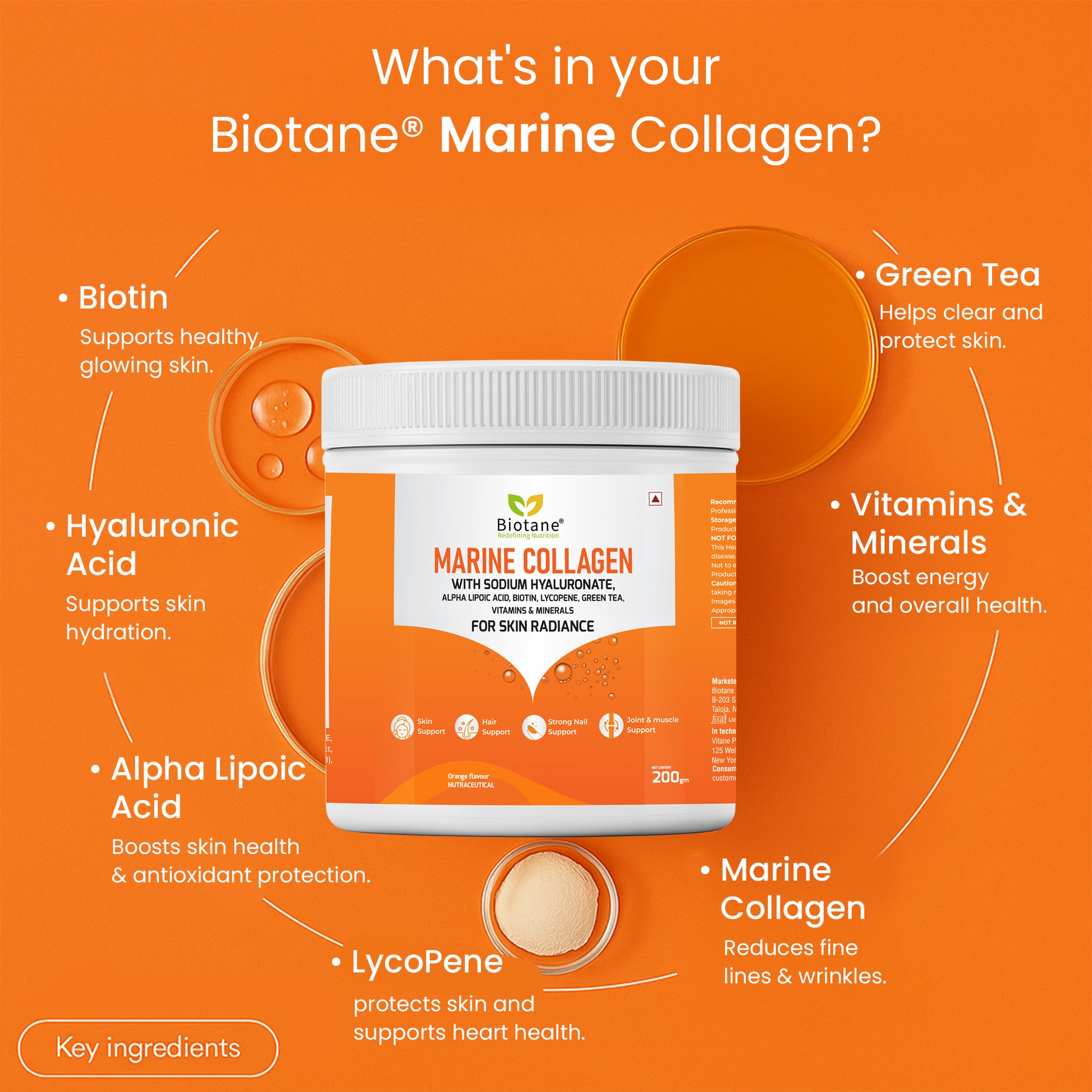 Biotane Marine Collagen with Sodium Hyaluronate, Biotin, Alpha Lipoic Acid, Lycopene, Green Tea, Vitamins & Minerals | Advanced Skin, Hair, Nail, Joint & Bone Support | Hydration, Anti-Aging & Overall Wellness | 25 Servings