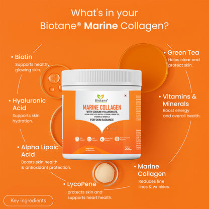 Biotane Marine Collagen with Sodium Hyaluronate, Biotin, Alpha Lipoic Acid, Lycopene, Green Tea, Vitamins & Minerals | Advanced Skin, Hair, Nail, Joint & Bone Support | Hydration, Anti-Aging & Overall Wellness | 25 Servings