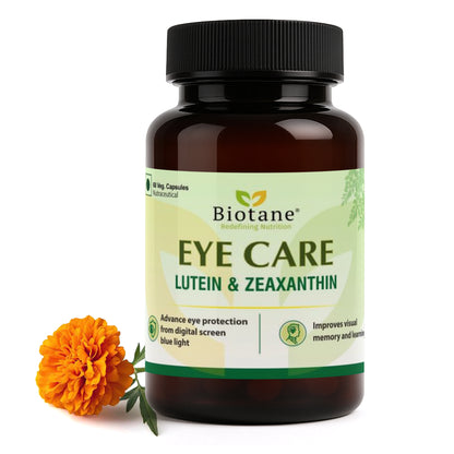 Biotane Eye Care – Daily Blue Light Protection | Lutein + Zeaxanthin | Eye Strain Relief | Screen Protection for Eyes | 60 Veg Capsules