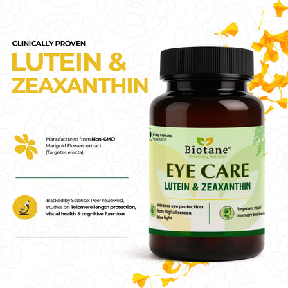 Biotane Eye Care – Daily Blue Light Protection | Lutein + Zeaxanthin | Eye Strain Relief | Screen Protection for Eyes | 60 Veg Capsules