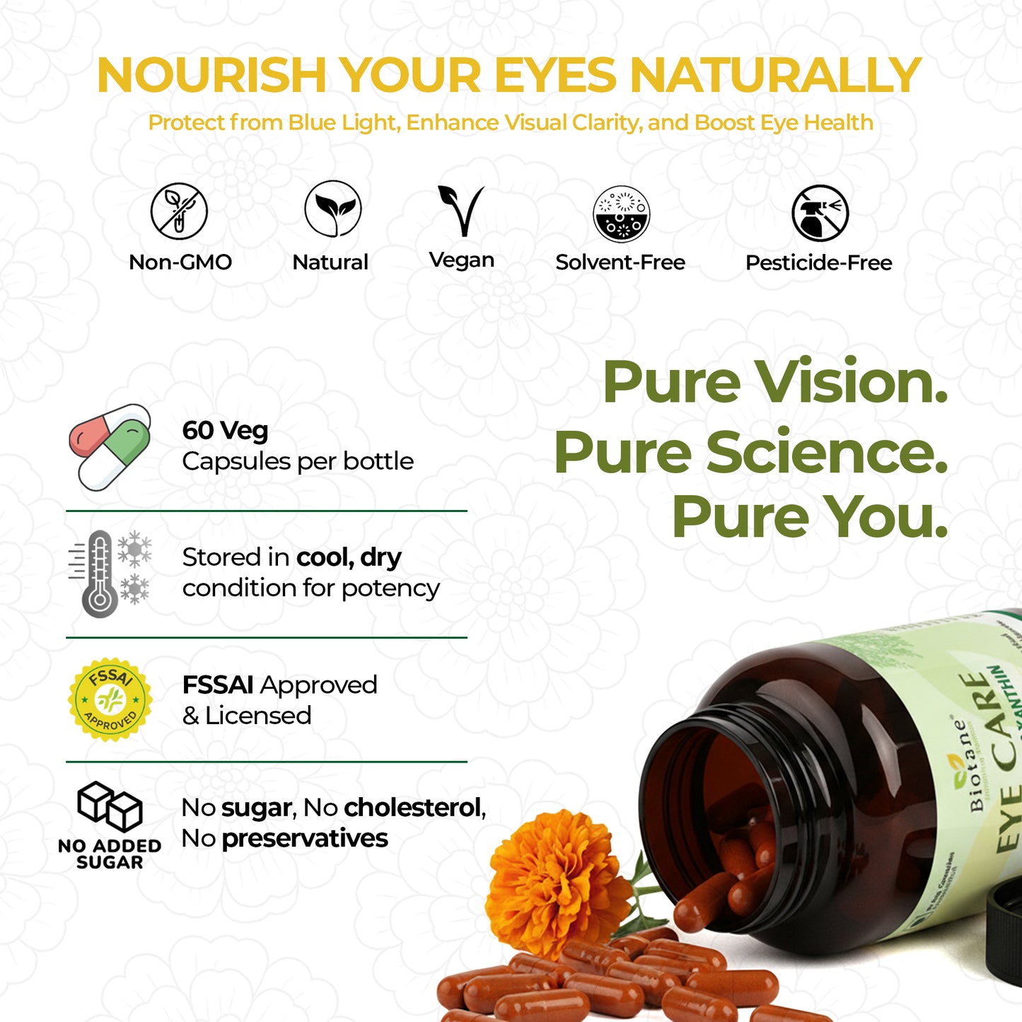 Biotane Eye Care – Daily Blue Light Protection | Lutein + Zeaxanthin | Eye Strain Relief | Screen Protection for Eyes | 60 Veg Capsules