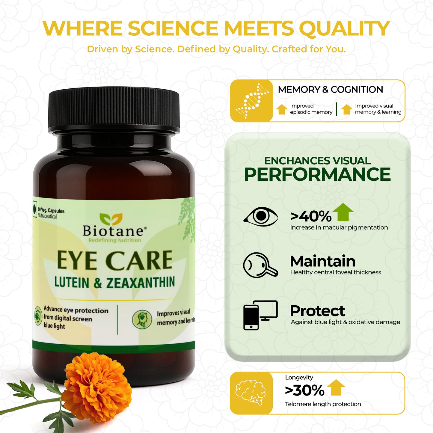 Biotane Eye Care – Daily Blue Light Protection | Lutein + Zeaxanthin | Eye Strain Relief | Screen Protection for Eyes | 60 Veg Capsules