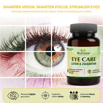 Biotane Eye Care – Daily Blue Light Protection | Lutein + Zeaxanthin | Eye Strain Relief | Screen Protection for Eyes | 60 Veg Capsules