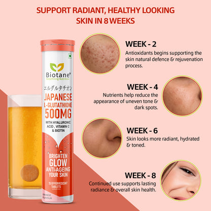 Biotane Japanese L-Glutathione 500mg with Hyaluronic Acid, Vitamin C & Biotin (15 Tablets)