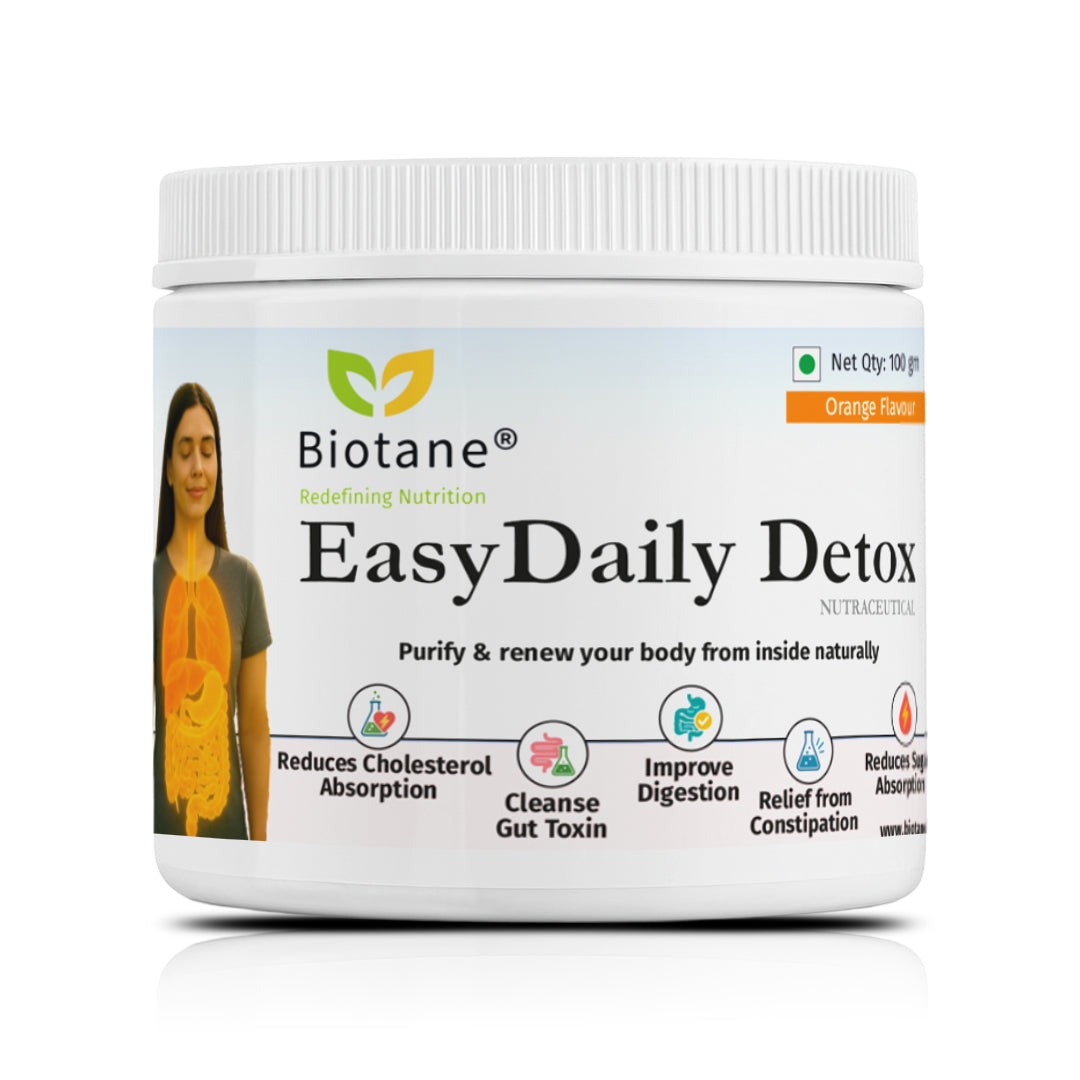Biotane EasyDaily Detox for instant Gut Cleanse | Removes Toxins | Reduces Cholesterol | Refresh your body and mind | Everyday Freshness, Orange Flavor| 100 gm pack