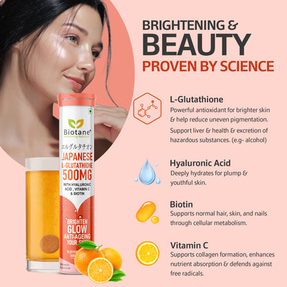 Biotane Japanese L-Glutathione 500mg with Hyaluronic Acid, Vitamin C & Biotin (15 Tablets)