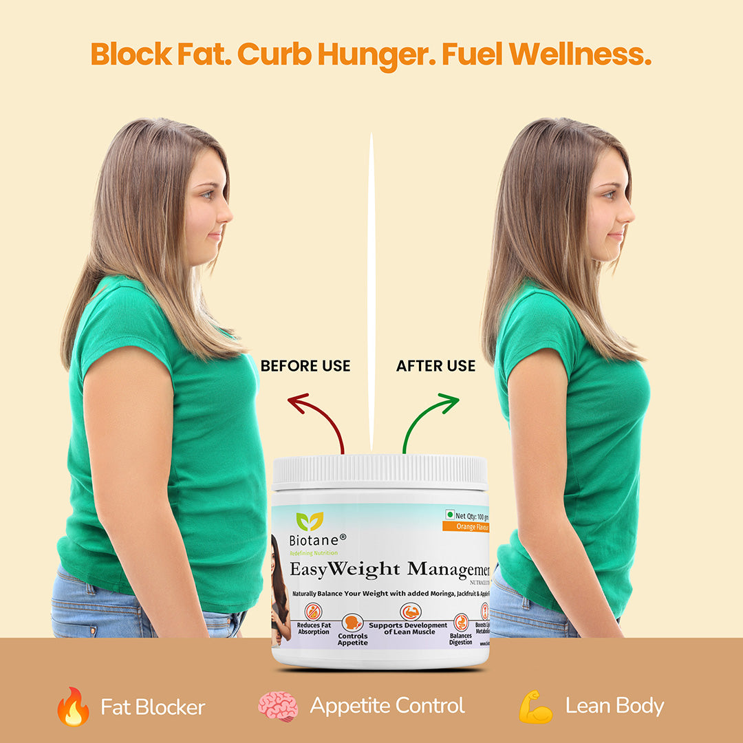 Biotane EasyWeight Management Powder | Weight loss, Controls Appetite, Reduces Fat Absorption Naturally | Orange Flavour | 100 gm Pack
