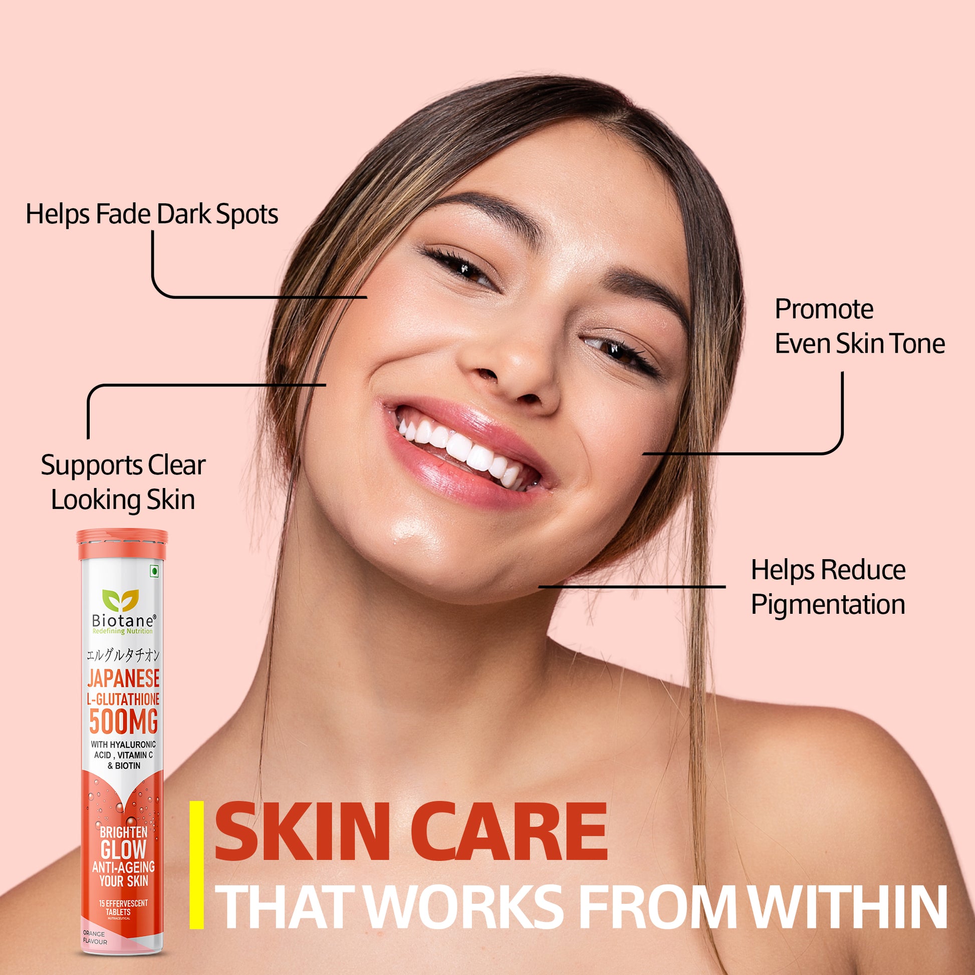 Biotane Japanese L-Glutathione 500mg with Hyaluronic Acid, Vitamin C & Biotin