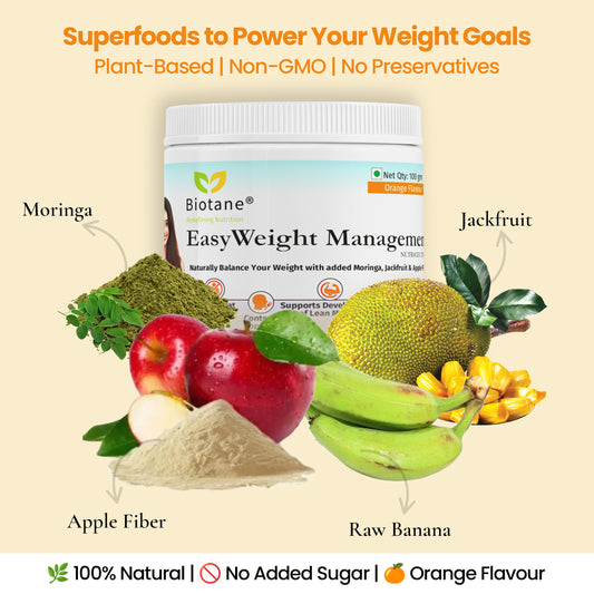 Biotane EasyWeight Management Powder | Weight loss, Controls Appetite, Reduces Fat Absorption Naturally | Orange Flavour | 100 gm Pack