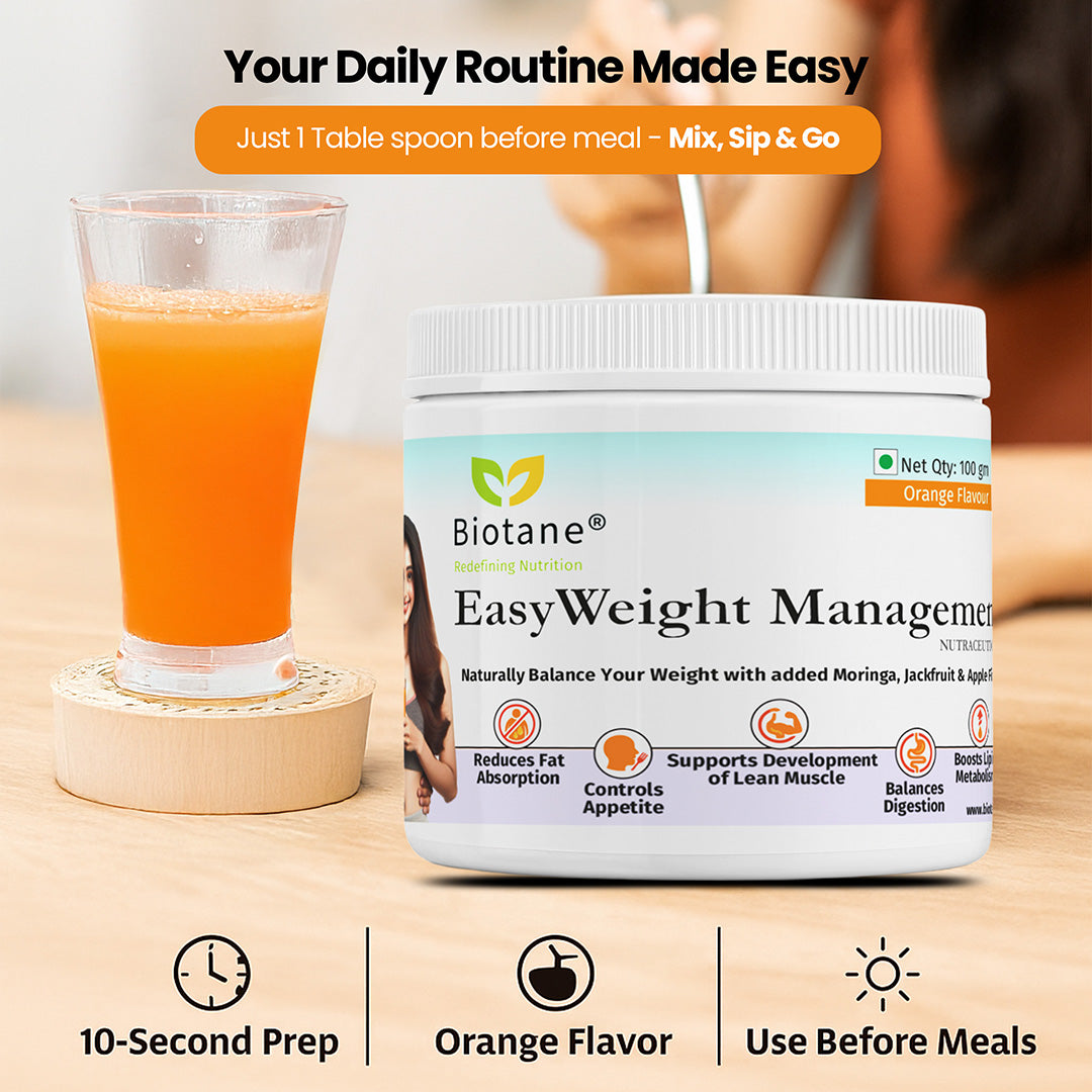 Biotane EasyWeight Management Powder | Weight loss, Controls Appetite, Reduces Fat Absorption Naturally | Orange Flavour | 100 gm Pack