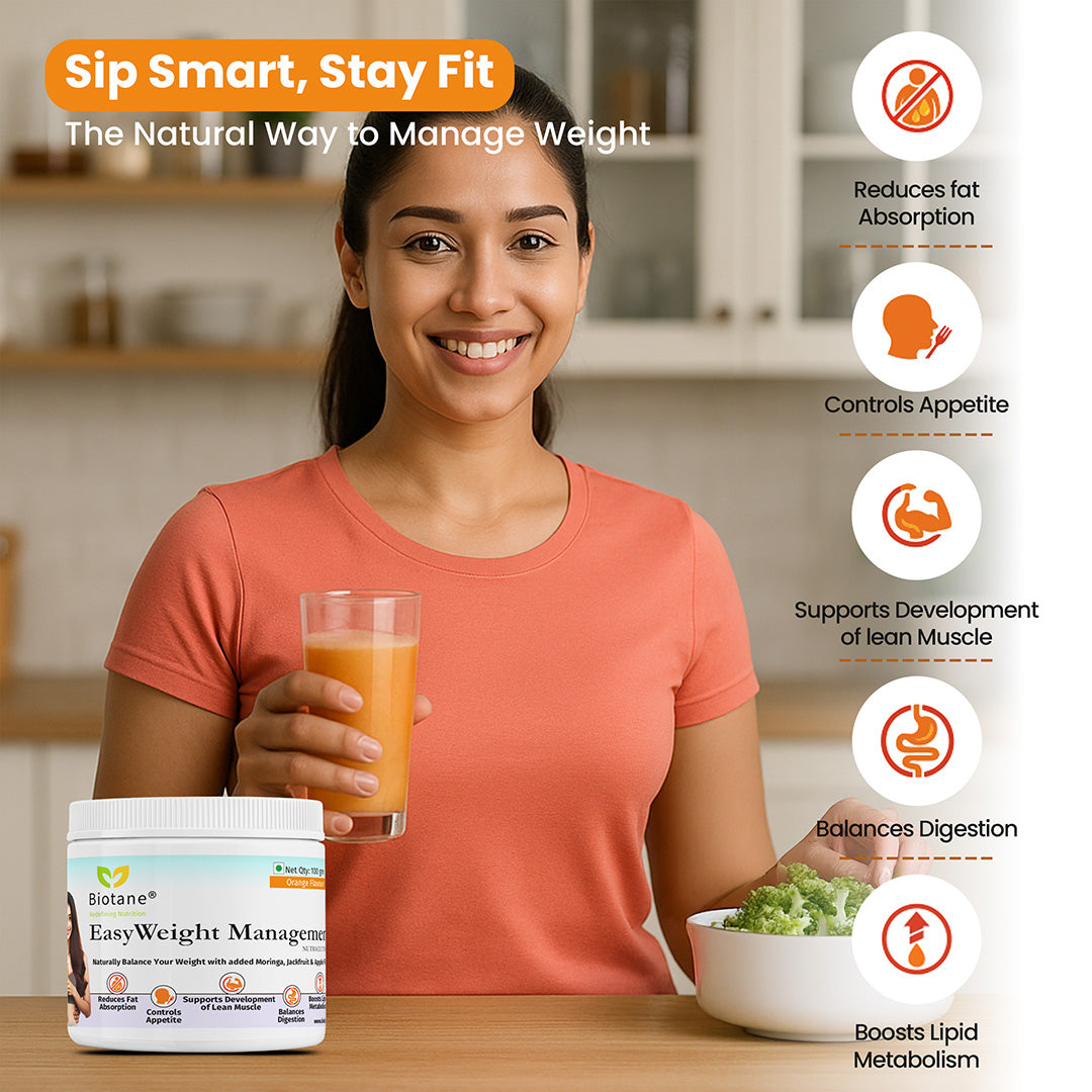 Biotane EasyWeight Management Powder | Weight loss, Controls Appetite, Reduces Fat Absorption Naturally | Orange Flavour | 100 gm Pack