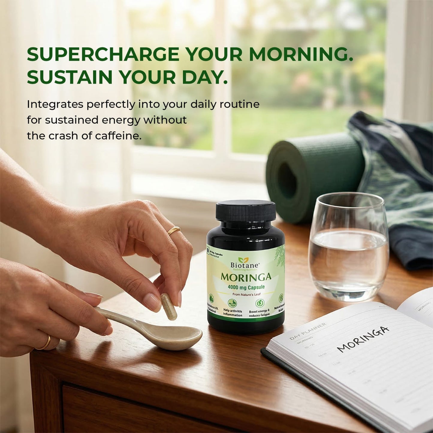 Biotane Moringa Capsules 4000mg | Natural Energy & Immunity Support | Helps Maintain Healthy Cholesterol | Joint & Vitality Care