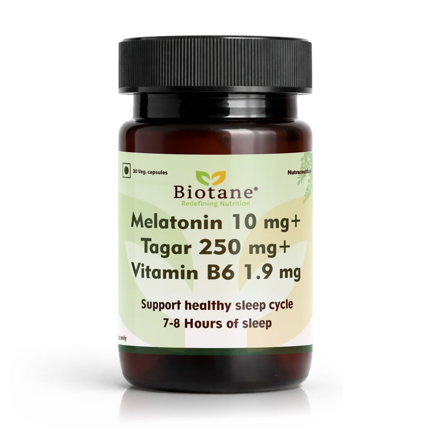 Biotane Naturals Melatonin 10mg + Tagar 250mg + Vitamin B6 1.9mg | Sleep Support Supplement for Men & Women | Helps Support Restful Sleep & Relaxation | Non-Habit Forming | 30 Veg Capsules