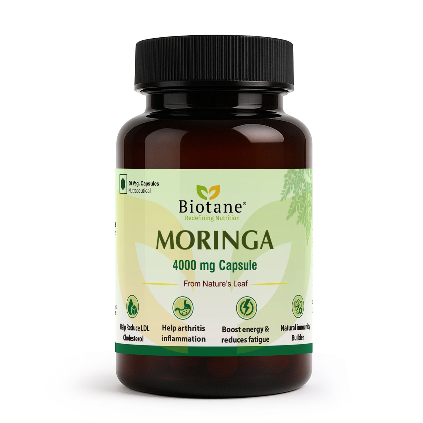 Biotane Moringa Capsules 4000mg | Natural Energy & Immunity Support | Helps Maintain Healthy Cholesterol | Joint & Vitality Care