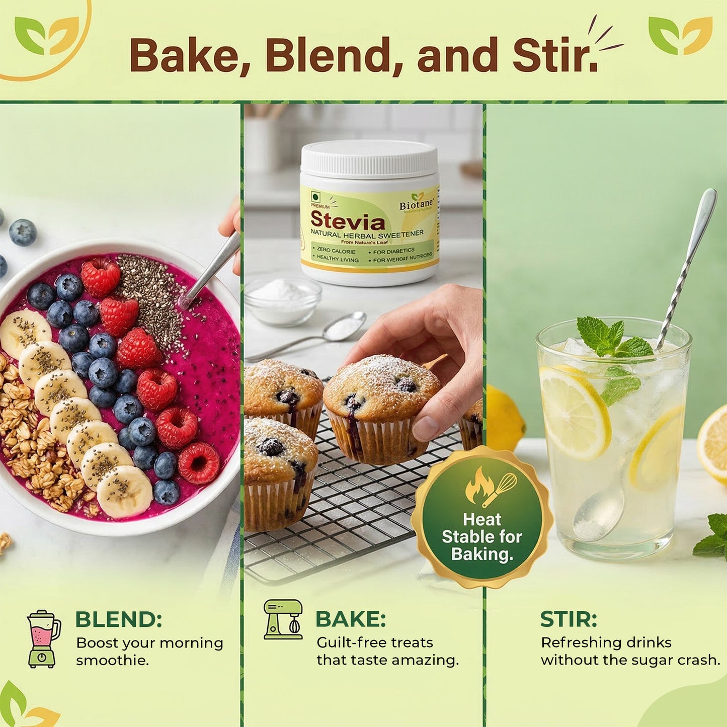 Biotane Premium Stevia Natural Sugar replacer, Zero Calorie Natural Sweetener | Keto & Diabetic Friendly| 200 gm Pack