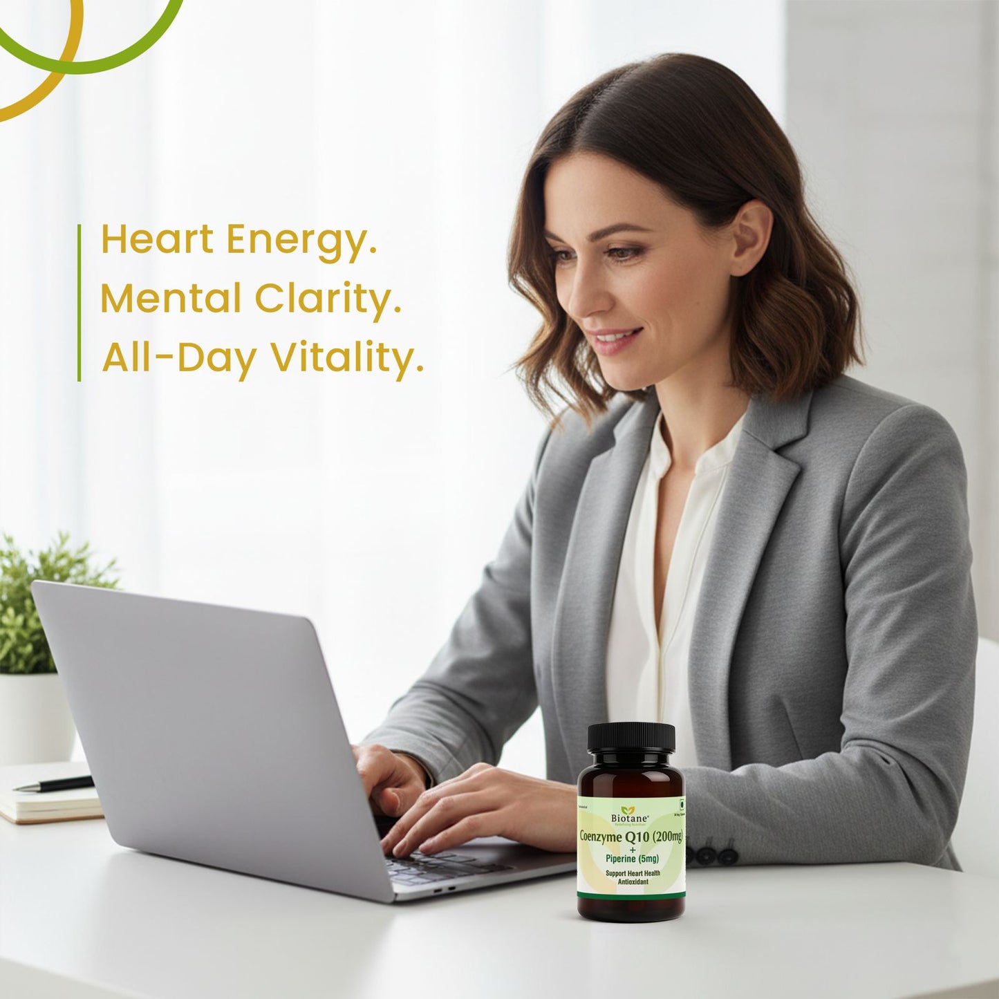 Biotane Coenzyme Q10 Capsules with Piperine 5mg | Antioxidant & Energy Support | Helps Maintain Heart Health & Cellular Wellness | 30 Veg Capsules