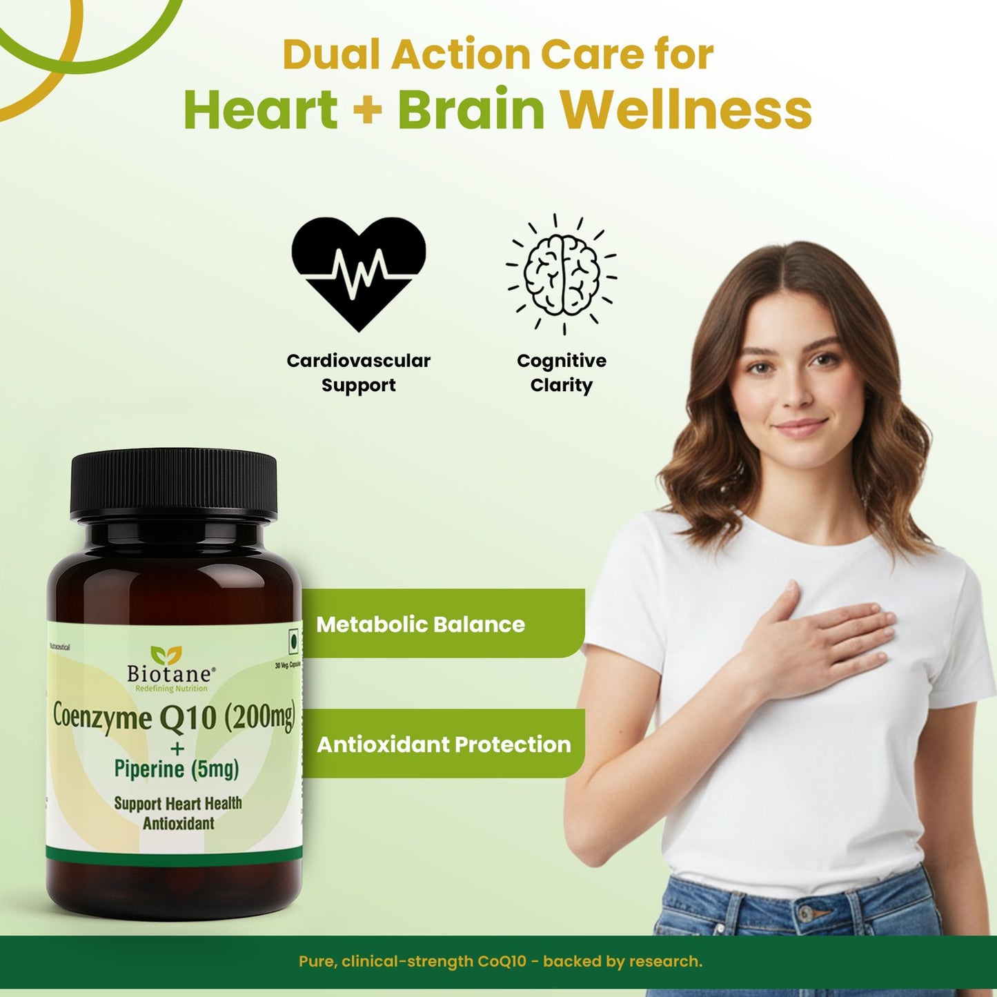Biotane Coenzyme Q10 Capsules with Piperine 5mg | Antioxidant & Energy Support | Helps Maintain Heart Health & Cellular Wellness | 30 Veg Capsules