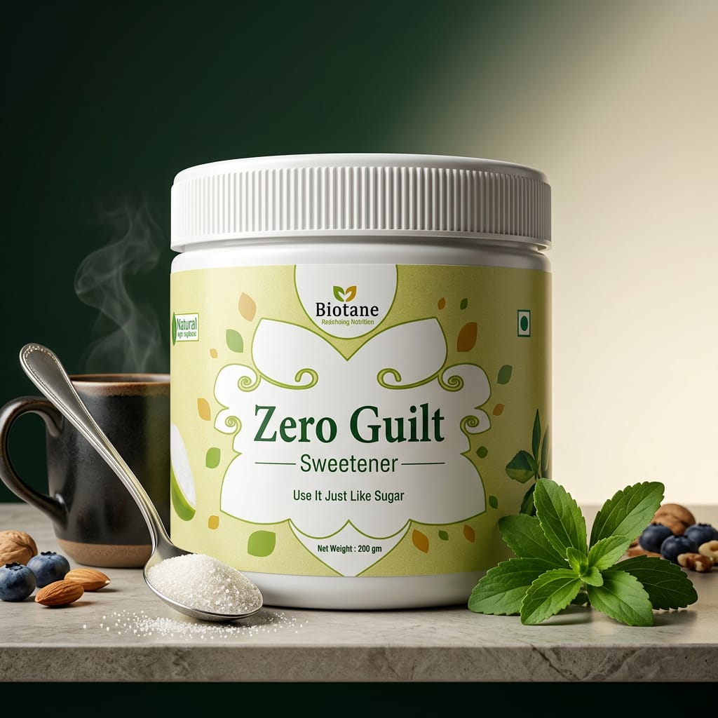 Biotane Zero Guilt Sweetener | Taste Like Sugar & Use Like Sugar | 1:1 Sugar Replacer for Cooking & Baking | Zero Calorie | Sugar Free | Keto & Diabetic Friendly – 200g