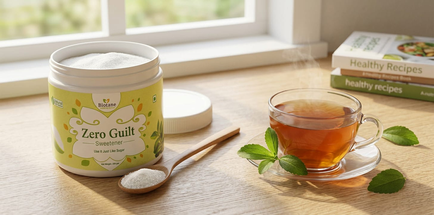 Biotane Zero Guilt Sweetener | Taste Like Sugar & Use Like Sugar | 1:1 Sugar Replacer for Cooking & Baking | Zero Calorie | Sugar Free | Keto & Diabetic Friendly – 200g