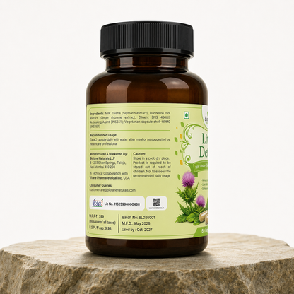 Biotane Liver Detox with Milk Thistle + Dandelion + Ginger | Liver Cleanse, Liver Detoxification & Bile Circulation Support | 60 Veg Capsules